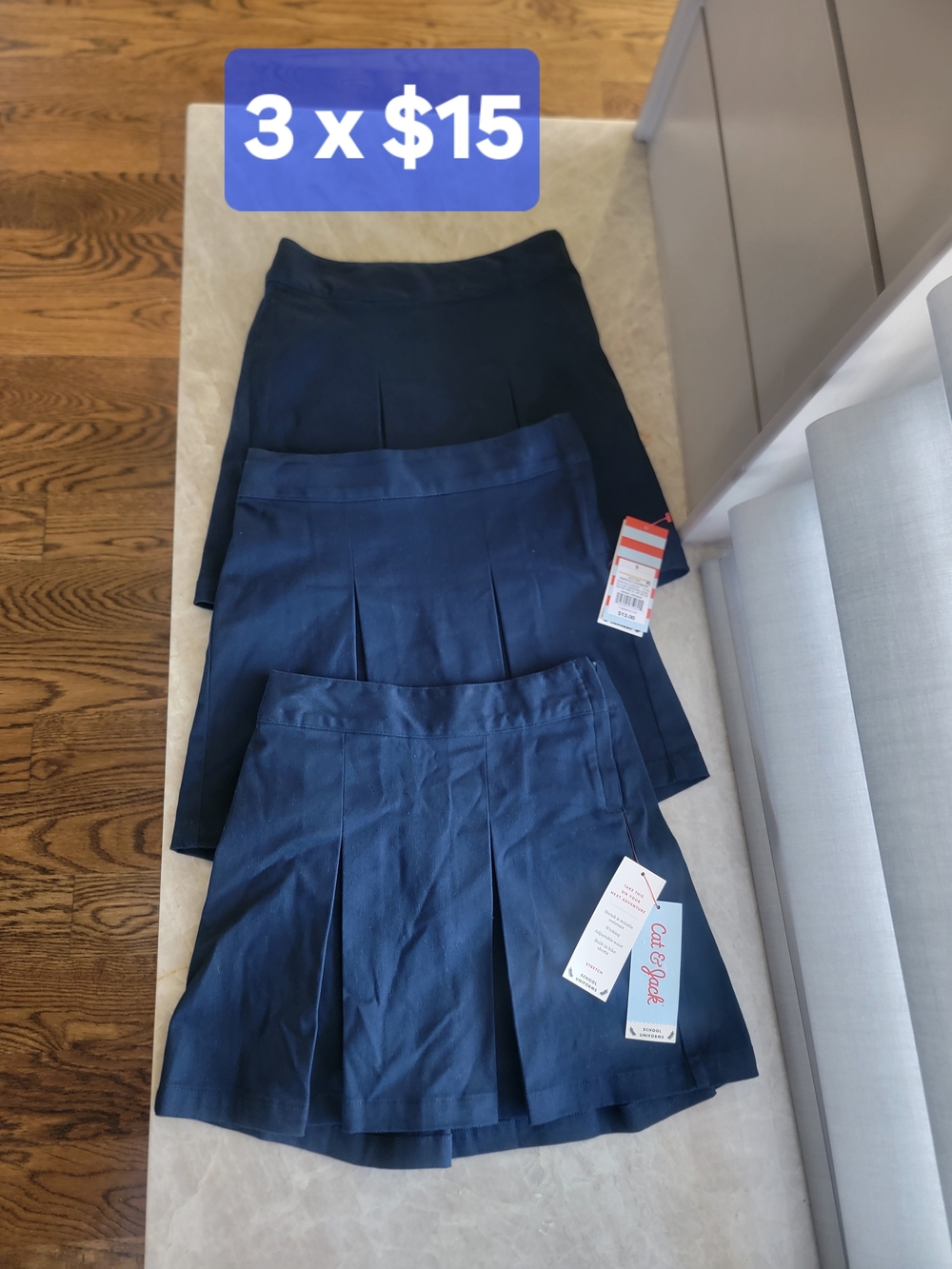 Pack of 3. Cat & Jack Girls Sz 5 Navy School pleated Skort Set ($39)